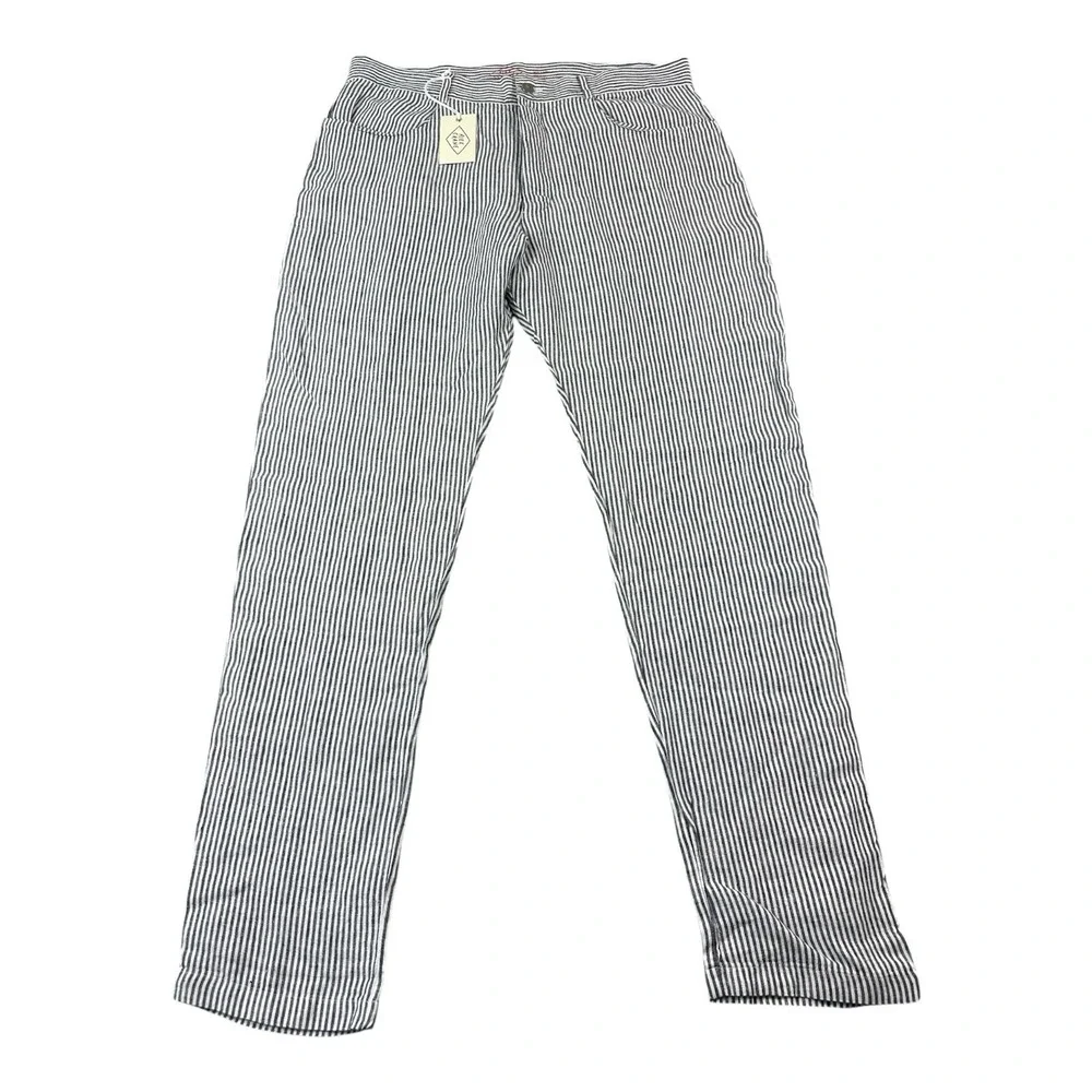 Alex Crane White Blue Engineer Stripe Button Fly Pure Linen Mens Pant 33X30 NWT